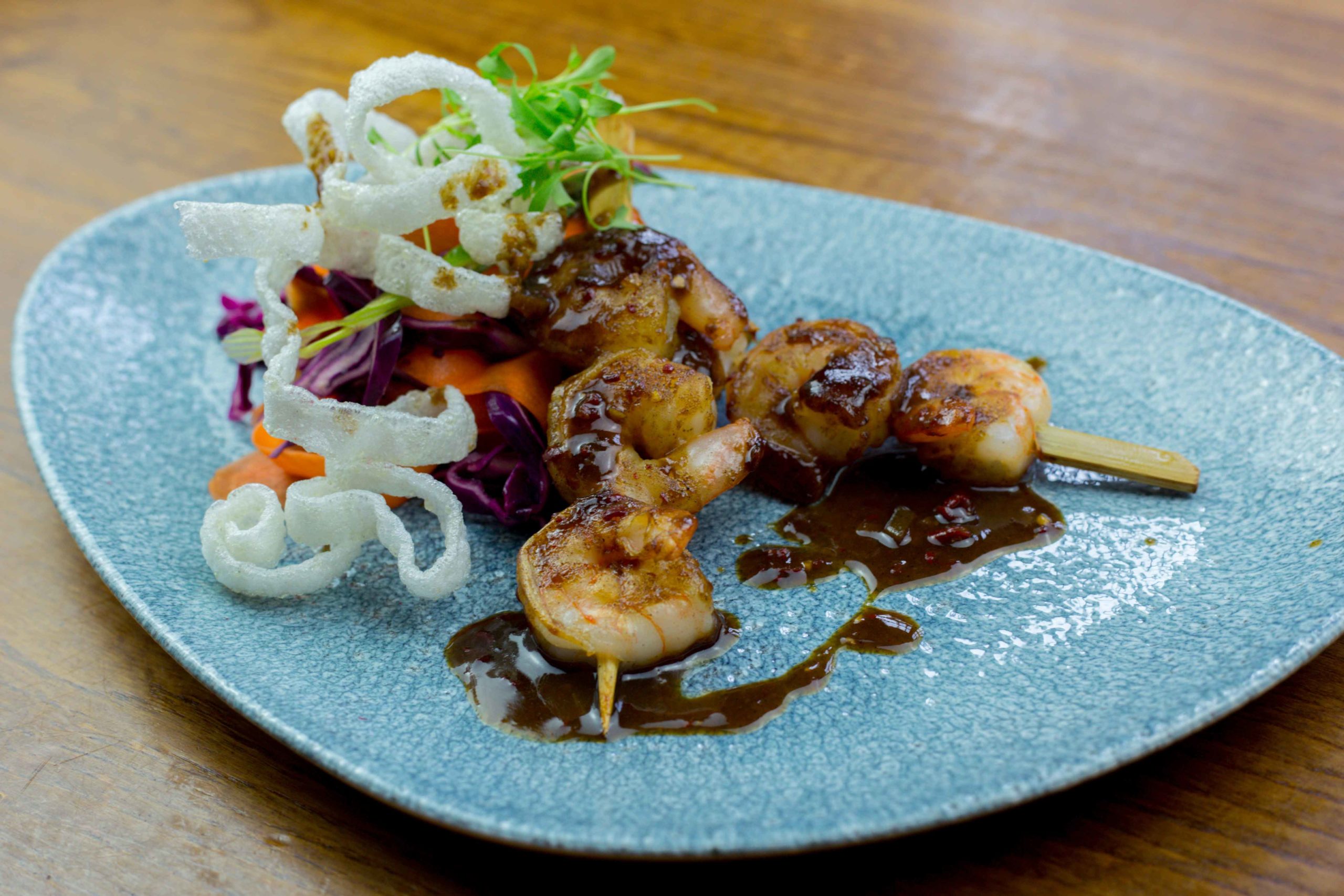 Prawn skewers with an asian slaw