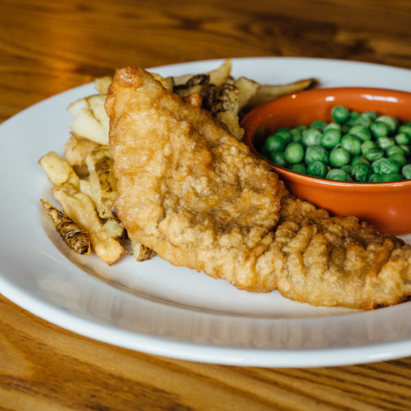 Kid's fish and chips with peas