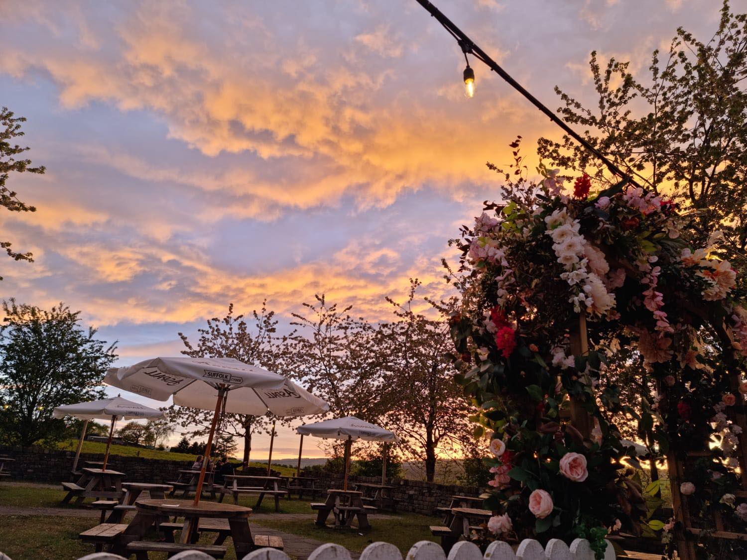 Beautiful sunset and flower garland